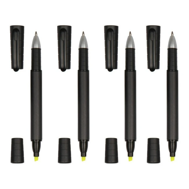 Портативная фломастерная ручка 2 в 1 флуоресцентно-желтого цвета с черным кончиком, гелевая ручка-хайлайтер 2 в 1, выбор студента JIAN