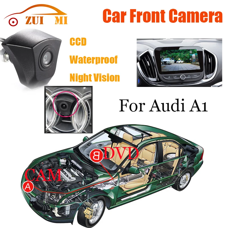 Вид спереди автомобиля парковка CCD камера с логотипом ночного видения широкоугольная 170 ° водонепроницаемая для Audi A1 2010-2018