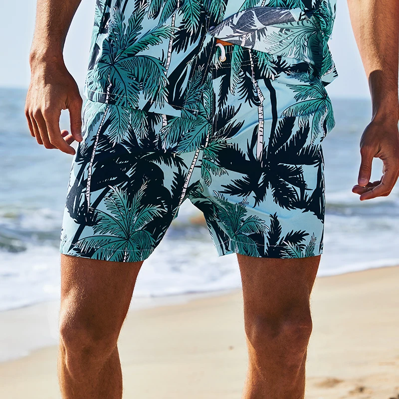 Летние модные мужские Гавайские шорты с принтом кокосовой пальмы, пляжные шорты Aloha, мужские плавки с сетчатой подкладкой, купальники, купальные костюмы