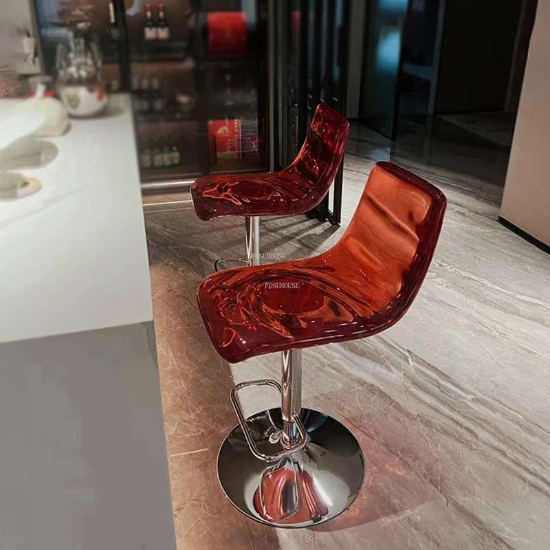 Легкие Роскошные барные стулья из смолы, Креативный Высокий стул с хрустальной спинкой, Современная барная мебель, Вращающийся подъемник для скандинавского дома, Арт-барный стул