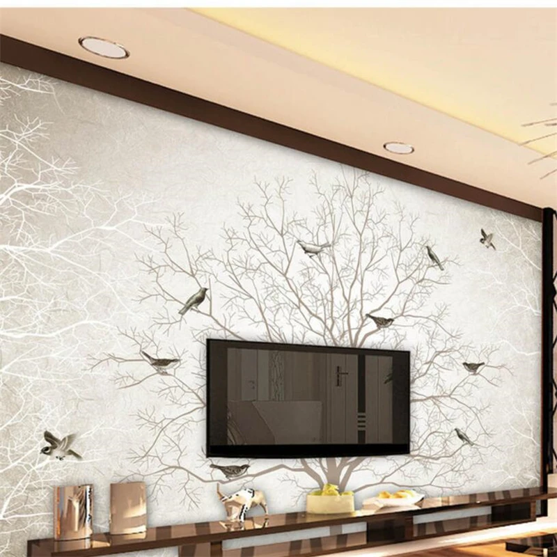 обои wellyu из папье-маше для стен, 3D обои на заказ, ретро дерево на птице, настенное украшение, картина tapety behang