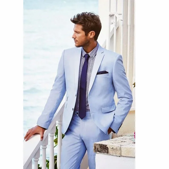 Сшитые на заказ Небесно-Голубые Мужские Костюмы 2020, Свадебные Костюмы-Смокинги Для мужчин, 2 предмета, Приталенные Вечерние Мужские костюмы Последней модели (Куртка + брюки)