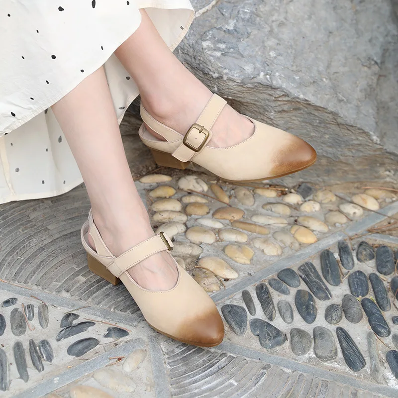 Женская летняя обувь Кожаные сандалии С острым носком на высоком каблуке Обувь из натуральной кожи Женская обувь ручной работы бренда May Janes 2023