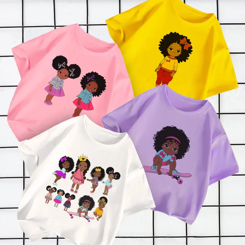 Розовый топ для девочек, волшебная футболка, милый комплект с принтом принцессы с взрывной головкой меланина, летняя и зимняя базовая одежда 2021 года