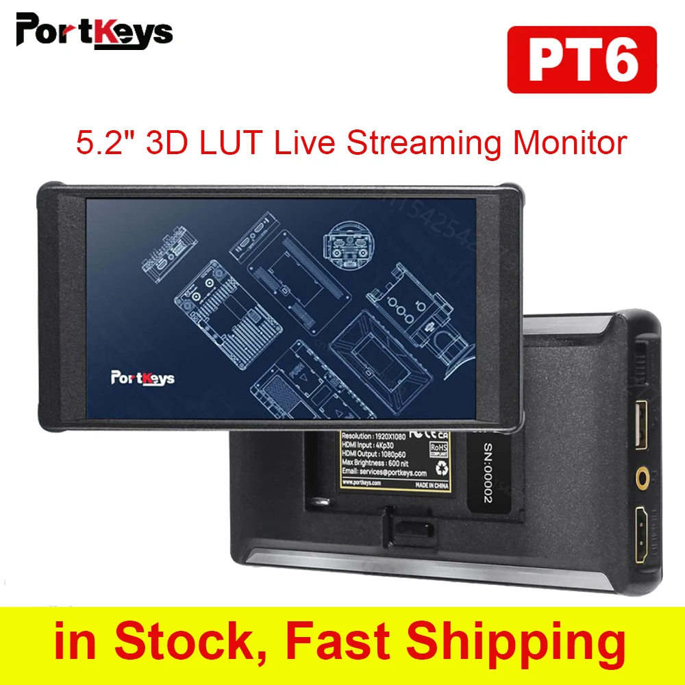 Portkeys PT6 5,2-дюймовый Сенсорный Экран 4K-HDMI С Эффектами Растягивания Ног в режиме реального Времени в режиме реального времени для Зеркальной камеры VS PT5