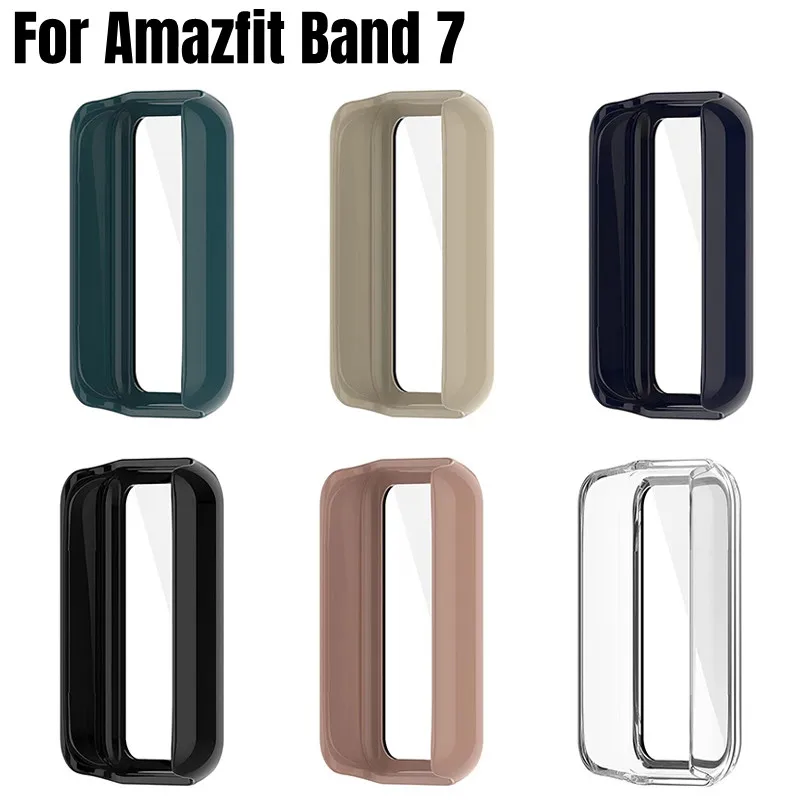 Защитный чехол для ПК для Huami Amazfit Band 7 Защитная рамка для ПК + закаленное стекло для корпуса часов amazfit band 7 band7