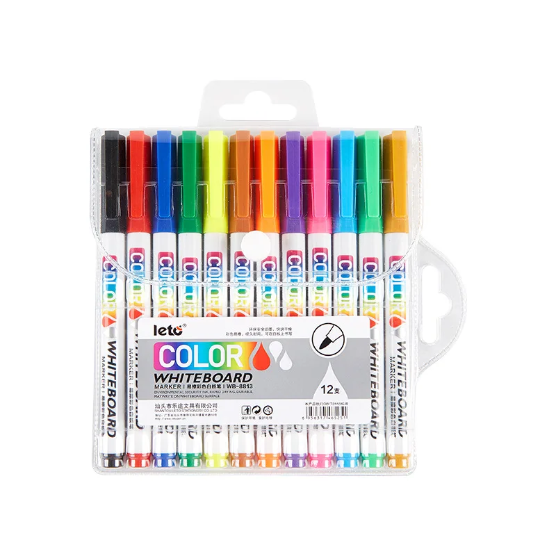 12 цветных карандашных маркеров для классной доски, стираемый фломастер на водной основе, нетоксичная обучающая ручка для письма и рисования для детей