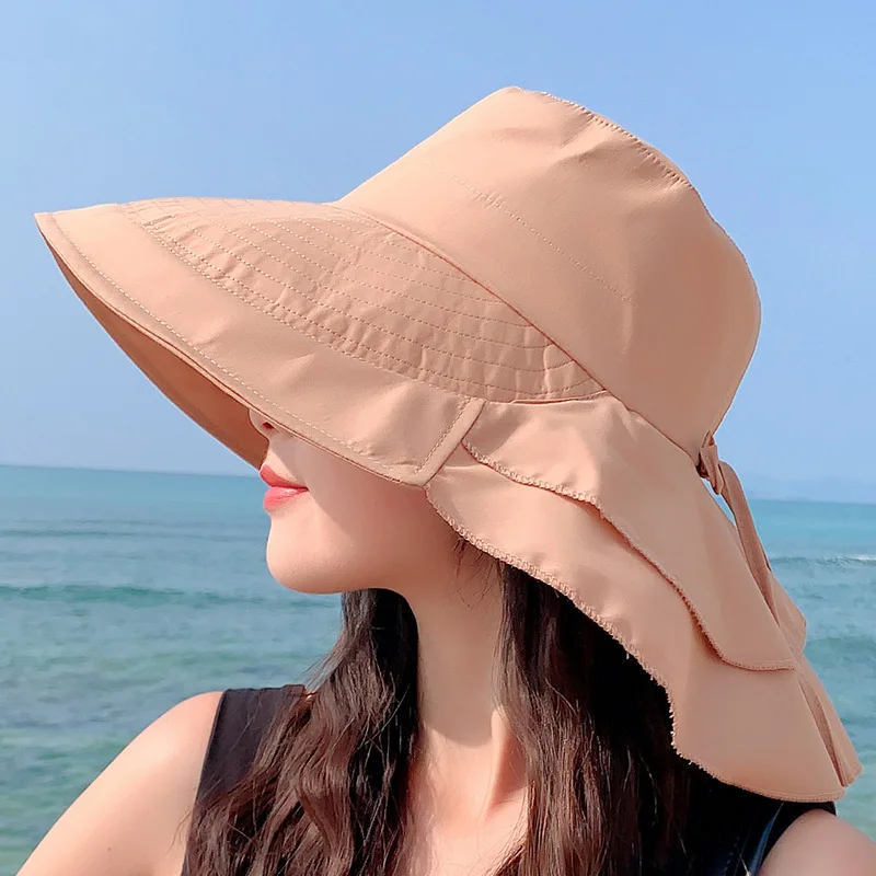 Летние шляпы для женщин, Летние Солнцезащитные шляпы для защиты шеи, женские уличные велосипедные пляжные шляпы с большими полями, панама с конским хвостом