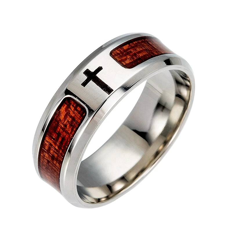 Деревянное мужское кольцо с христианским Иисусом из титановой стали шириной 8 мм с гравировкой Иисуса