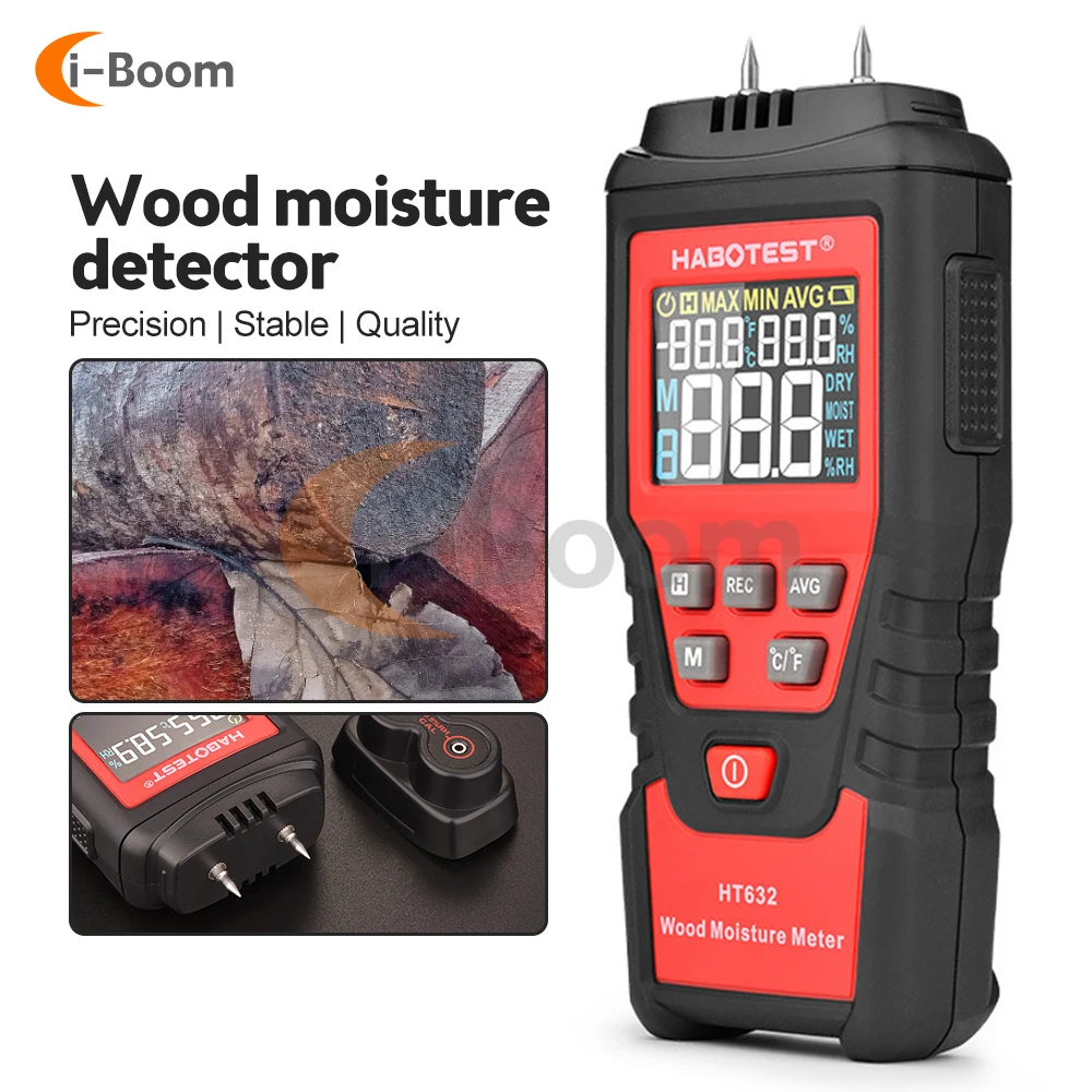 HT632 Цифровой Измеритель влажности древесины, Тестер воды, Измеритель влажности, Двухконтактный Гигрометр, детектор бетона, цемента, кирпича