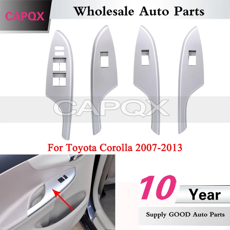 CAPQX для Toyota Corolla 2007-2013 Панель переключателя стеклоподъемника Переключатель управления стеклом Отделка панели Крышка Подлокотника Серебристый