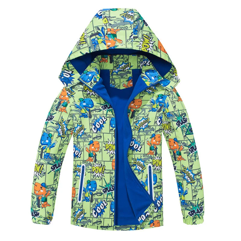 Новая весенне-осенняя детская верхняя одежда, куртки, модные детские куртки с динозаврами, двухслойные флисовые водонепроницаемые ветрозащитные