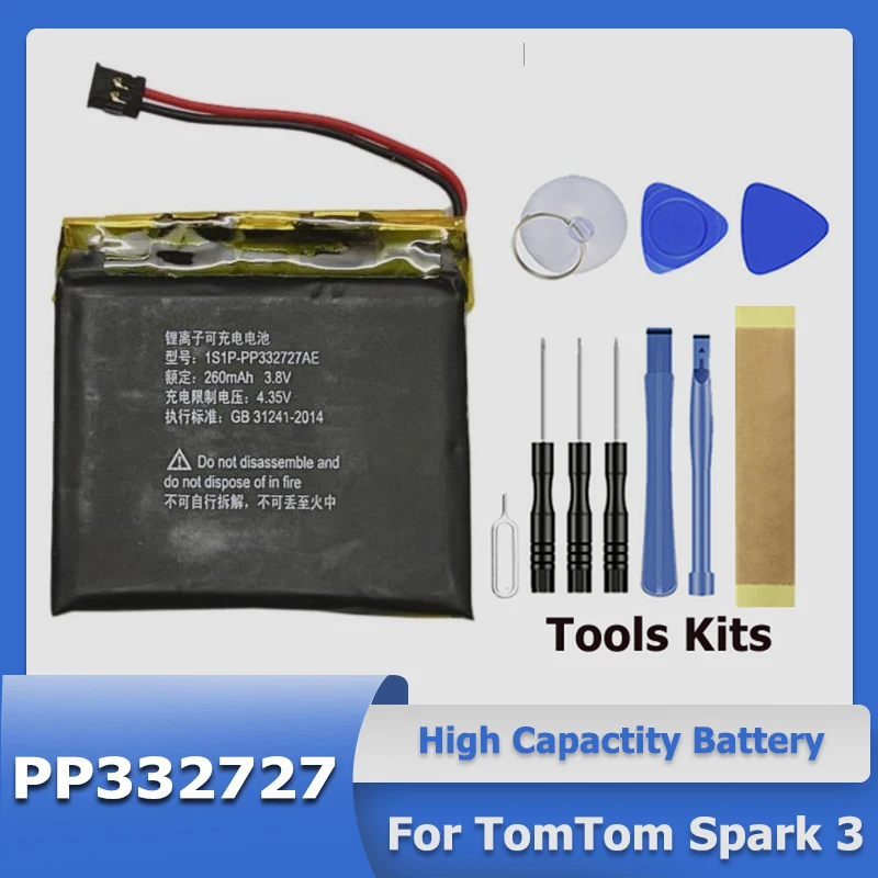 XDOU PP332727 Аккумулятор 260 мАч Для TomTom Spark 3 Watch Spark3 Новый Литий-Полимерный Аккумулятор для Замены + Инструмент