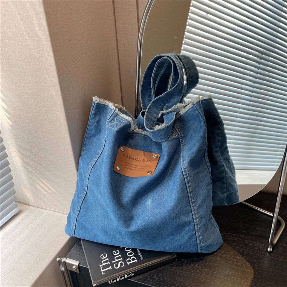 Простые женские джинсовые сумки через плечо, сумки и кошельки большой вместимости, роскошные дизайнерские модные повседневные сумки, Элегантная сумка-мессенджер
