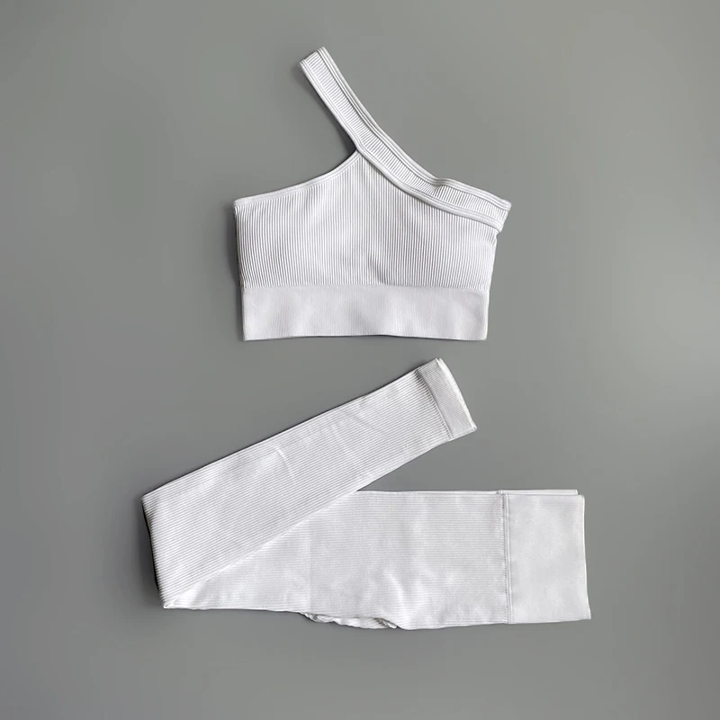 Сексуальный комплект спортивной одежды для спортзала, укороченный топ на одно плечо, леггинсы с высокой талией, комплект из двух предметов в рубчик, женская одежда для тренировок, одежда для йоги