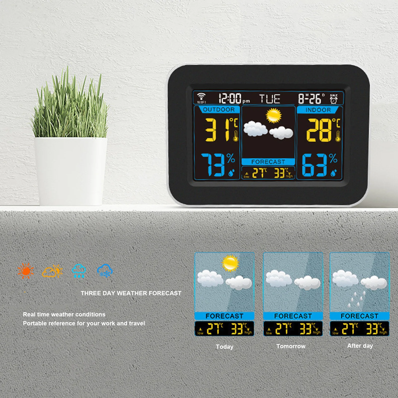 Wi-Fi Метеостанция, часы, приложение для управления Цифровым монитором температуры и влажности в помещении и на улице, цветной будильник, календарь погоды