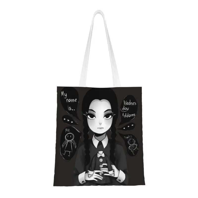 Модная сумка для покупок с принтом Wednesday Addams на Хэллоуин в готическом стиле, портативная холщовая сумка для покупок через плечо