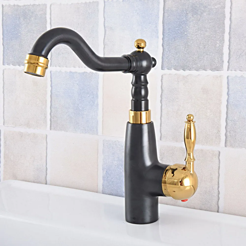 Черный Золотой Латунный Смеситель с одной ручкой для ванной и кухонной раковины, Водопроводный кран, Вращающийся Смеситель для бассейна, Краны zsf795
