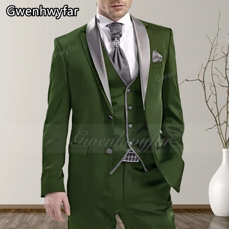 Гвенвьяр 2023 Новый Дизайн, Высококачественный Мужской костюм С двойным воротником, Модный Повседневный Деловой приталенный мужской костюм (Куртка + Брюки + жилет),