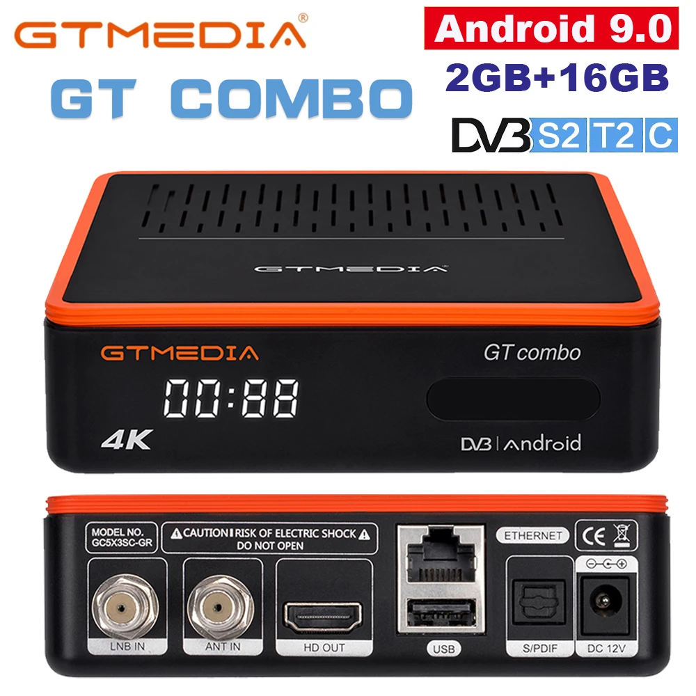 НОВЫЙ GTMEDIA GT Combo 4K 8K Android 9,0 Smart TV BOX DVB-S2 T2 Кабельный Спутниковый ресивер Со встроенной поддержкой Wi-Fi ccam, на складе в Испании