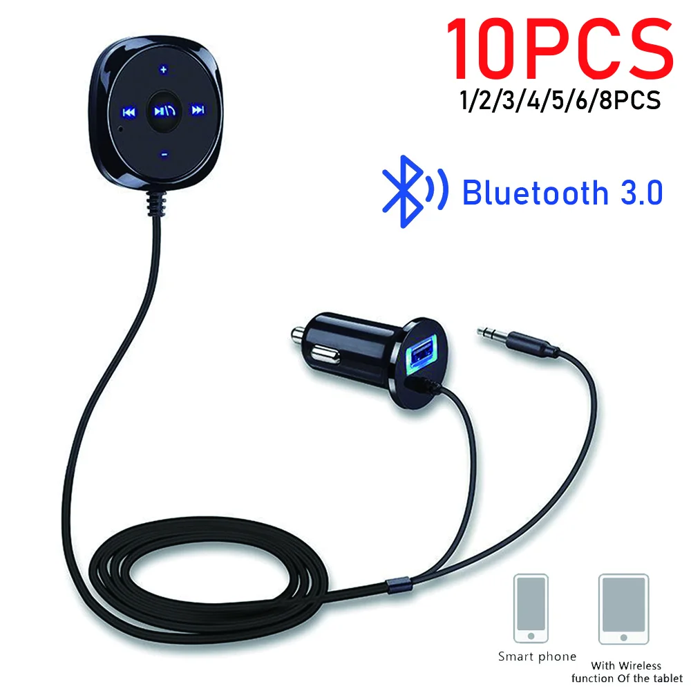 10-1шт Адаптер Bluetooth MP3 3,5 мм AUX Автомобильный комплект Адаптер громкой связи BT аудиоприемник с USB-зарядным устройством для смартфонов iPad iPhone