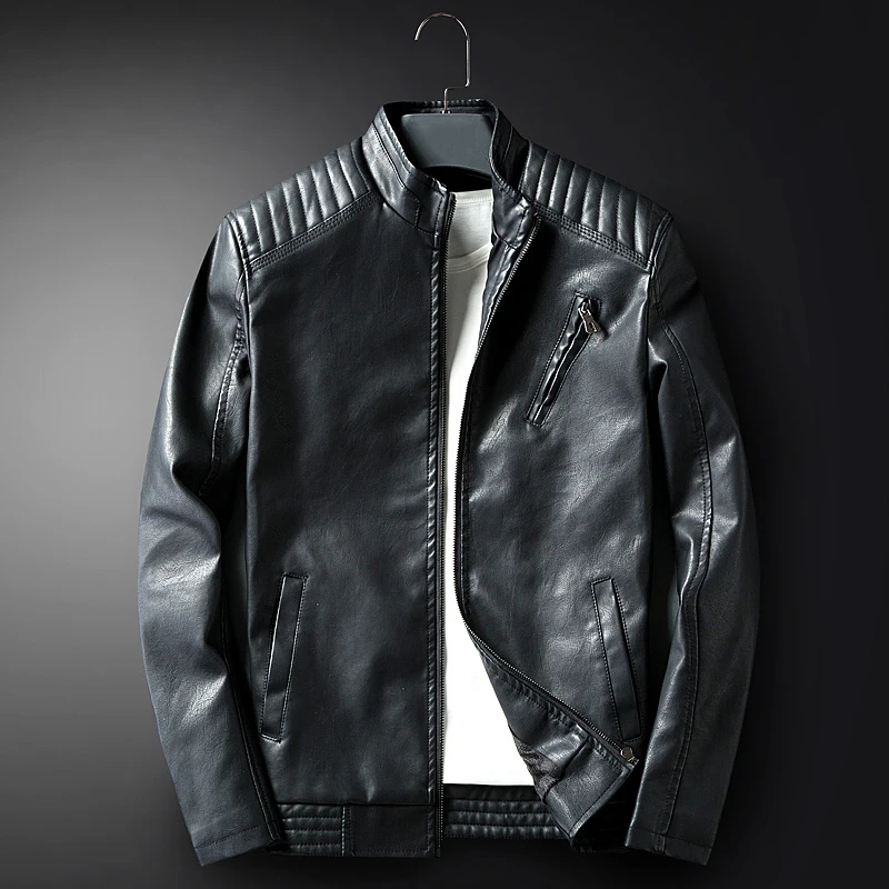 Модная Весенне-осенняя Мужская куртка из искусственной кожи со Стоячим воротником в Европе и Америке, модная Повседневная мотоциклетная кожаная куртка высокого качества