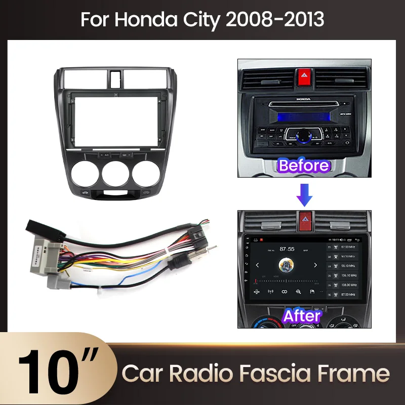 10-дюймовая рамка для автомагнитолы 2 Din для Honda City 2008-2013, Видеопанель, аудиоплеер, рамка для приборной панели, комплект для крепления на приборную панель