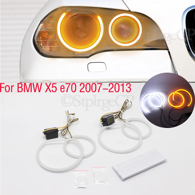 SMD хлопковый светильник LED angel eyes белого и желтого цвета DRL комплект для BMW X5 e70 2007 2008 2009 2010 2011 2012 2013 Автомобильные аксессуары