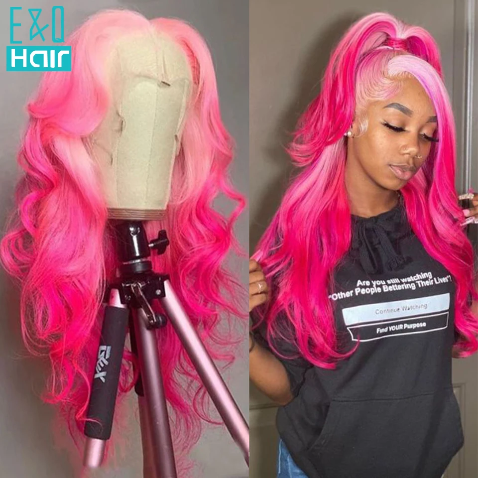 Розовые парики из человеческих волос на кружеве, предварительно выщипанные бесклеевые парики, Бразильский Remy 13x4 HD Прозрачный парик на кружеве с объемной волной