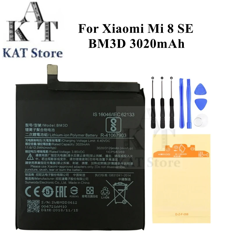 Литий-полимерный аккумулятор мобильного телефона для Xiaomi Mi 8 Mi8 SE 3020mAh BM3D Аккумуляторная батарея для замены запасных частей