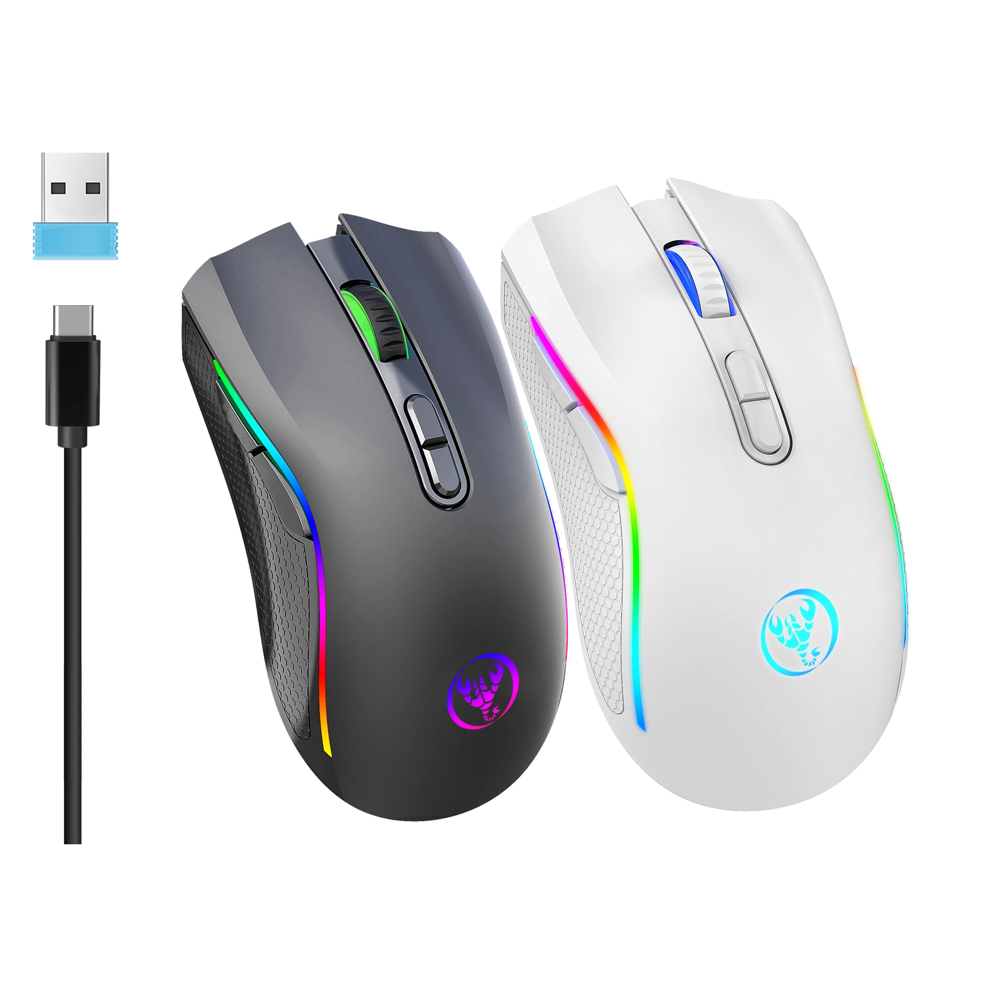 Перезаряжаемая беспроводная игровая мышь RGB 2,4 G, эргономичные игровые мыши с подсветкой для портативных ПК