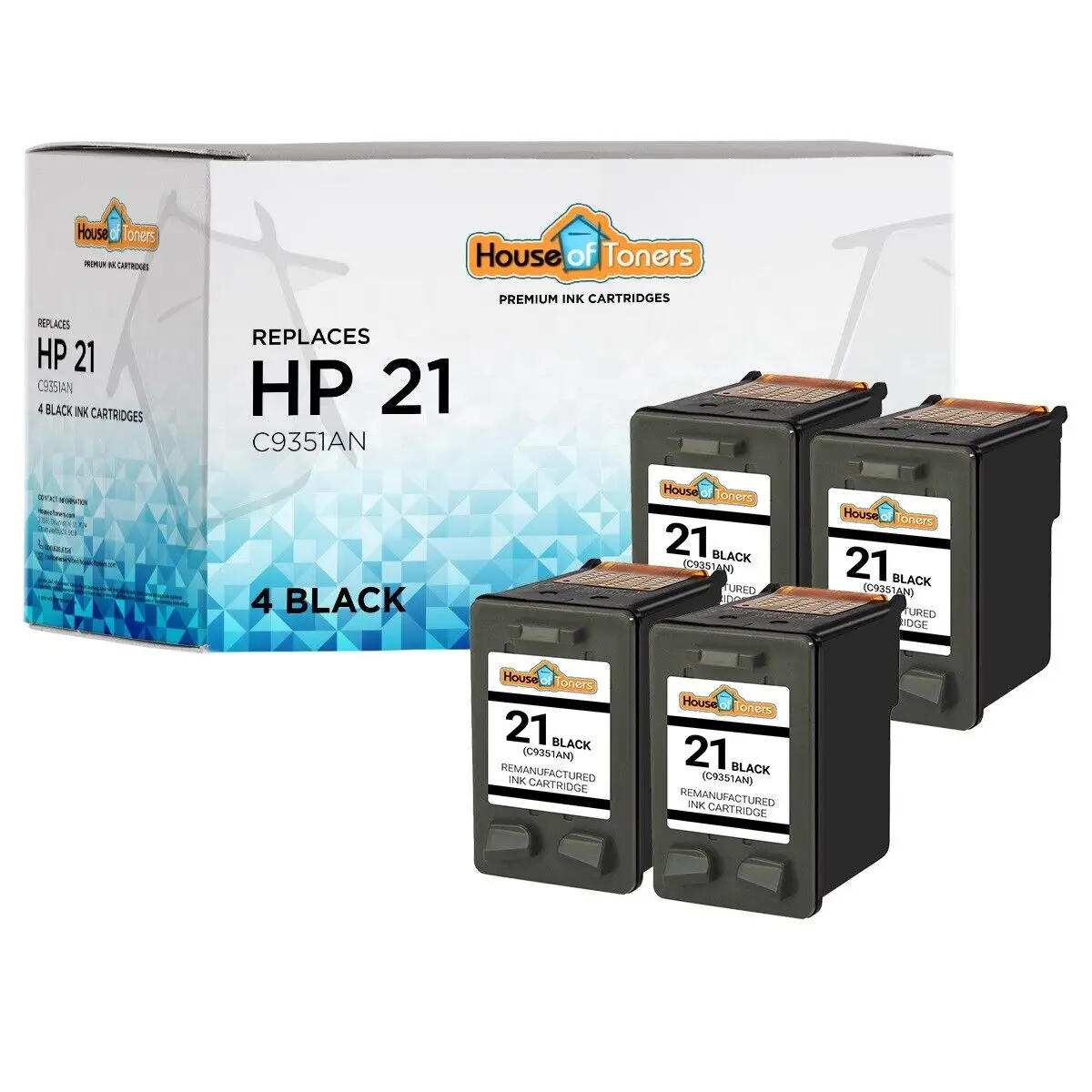 4 УПАКОВКИ для картриджей HP 21 с черными чернилами для факсов серии PSC Deskjet Officejet
