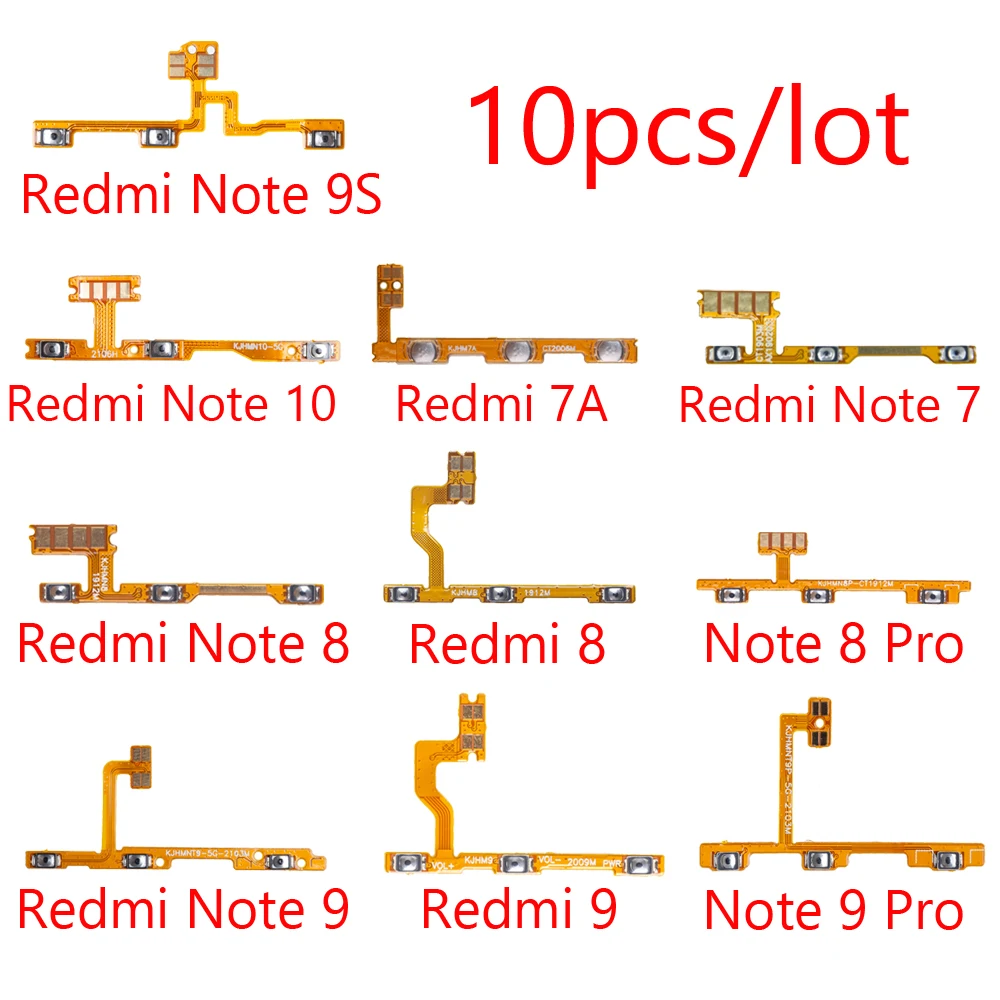 10 шт./лот для Xiaomi Redmi 8 8A 9 5G 9A Note 7 7A 8 8T 9 Pro 4G 9s 10T Кнопка включения и выключения Питания Кнопка Выключения Гибкий кабель