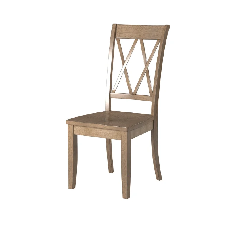 Повседневные стулья с коричневой отделкой, набор из 2 стульев для столовой с переходной спинкой из соснового шпона с двойной X-образной спинкой, коричневый, твердый