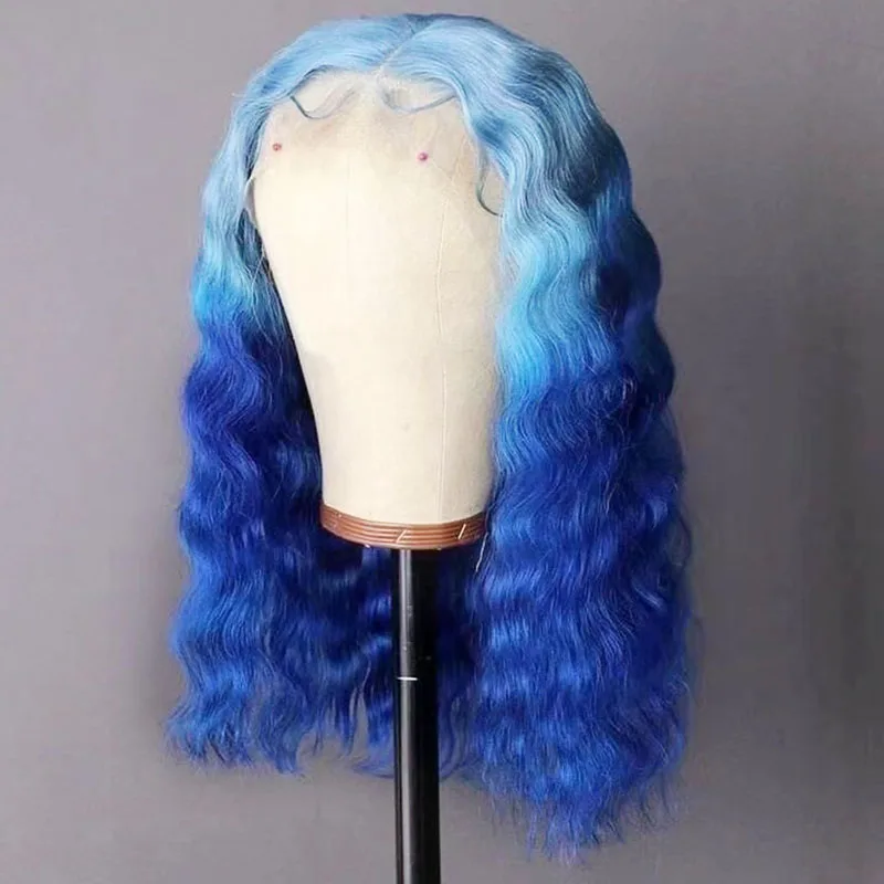 AIMEYA Свободный Кудрявый Синий парик с Омбре для женщин, Синтетический парик с кружевом спереди, натуральная линия роста волос, короткий парик-БОБ, Синтетические волосы для ежедневного использования