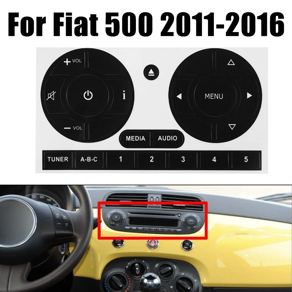 1 комплект автомобильных наклеек Радио стерео, Потертый Комплект для ремонта кнопок, черные передние наклейки из ПВХ для Fiat 500, Аксессуары для интерьера