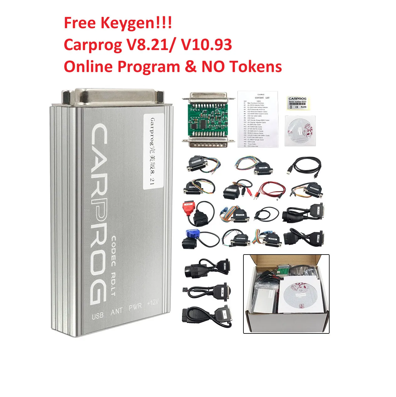 Полный комплект CARPROG V8.21 Онлайн-Версия Keygen V10.93 Инструмент для ремонта автомобильного ЭБУ Car Prog 8.21 Perfect Add Authorization 21 Адаптер