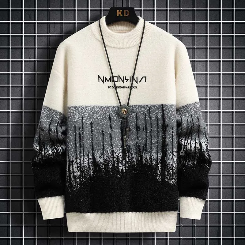 Модный брендовый свитер с круглым вырезом в стиле пэчворк в стиле хип-хоп, Мужские зимние пуловеры, Толстые теплые мужские Рождественские свитера, топы