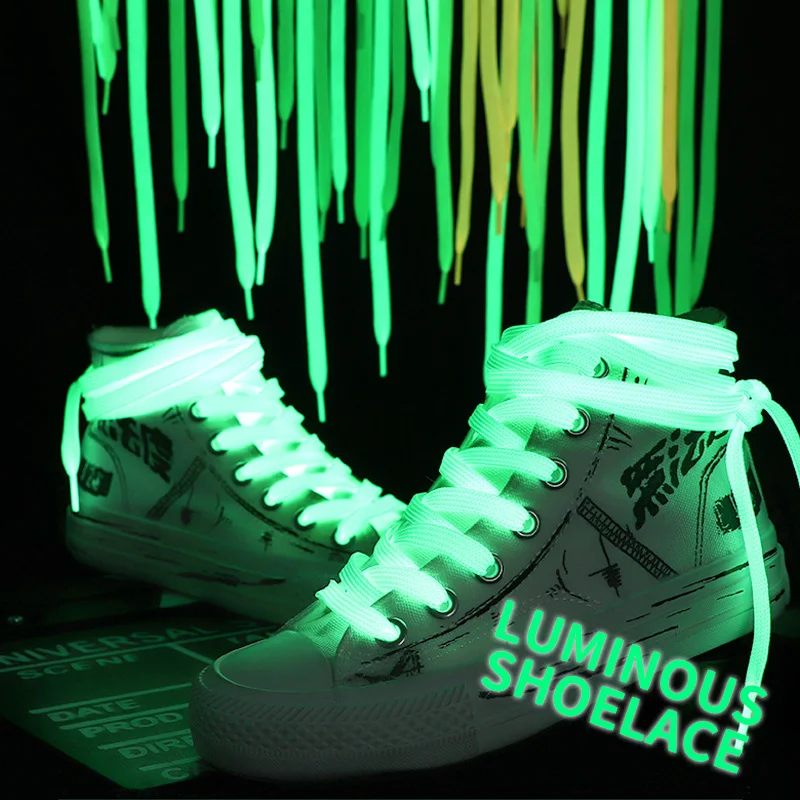 Светящиеся шнурки Для обуви Плоские шнурки Для Кроссовок Шнурки для обуви Светятся В темноте Ночного цвета Флуоресцентные шнурки для обуви 80/100/120/140см Шнурки для обуви