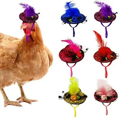 Шапочки для цыплят Tiny Pets, цилиндр из перьев с регулируемым эластичным ремешком, петух, утка, попугай, птица, стильный выставочный костюм