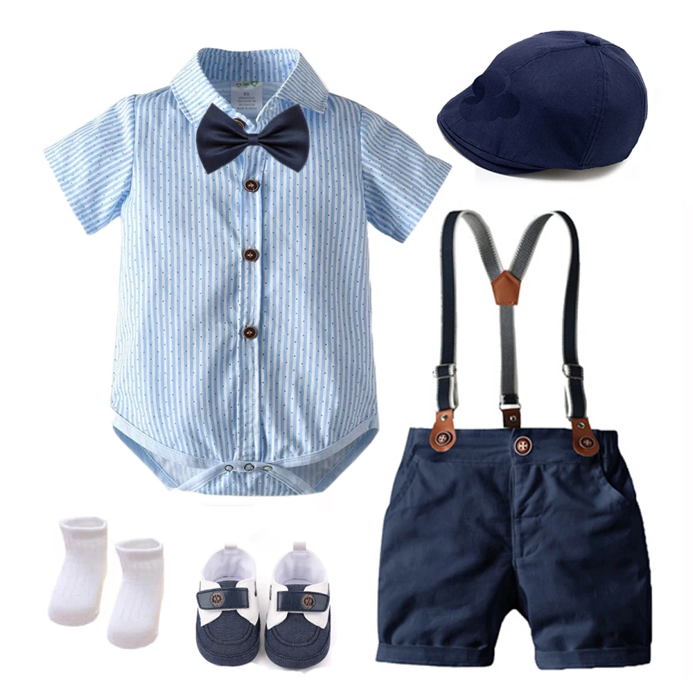 Летние праздничные платья на 1-й день рождения для мальчика 3-18 м, вечерняя одежда для младенцев, Подарочный набор для маленьких джентльменов, 7 шт., костюм для малышей