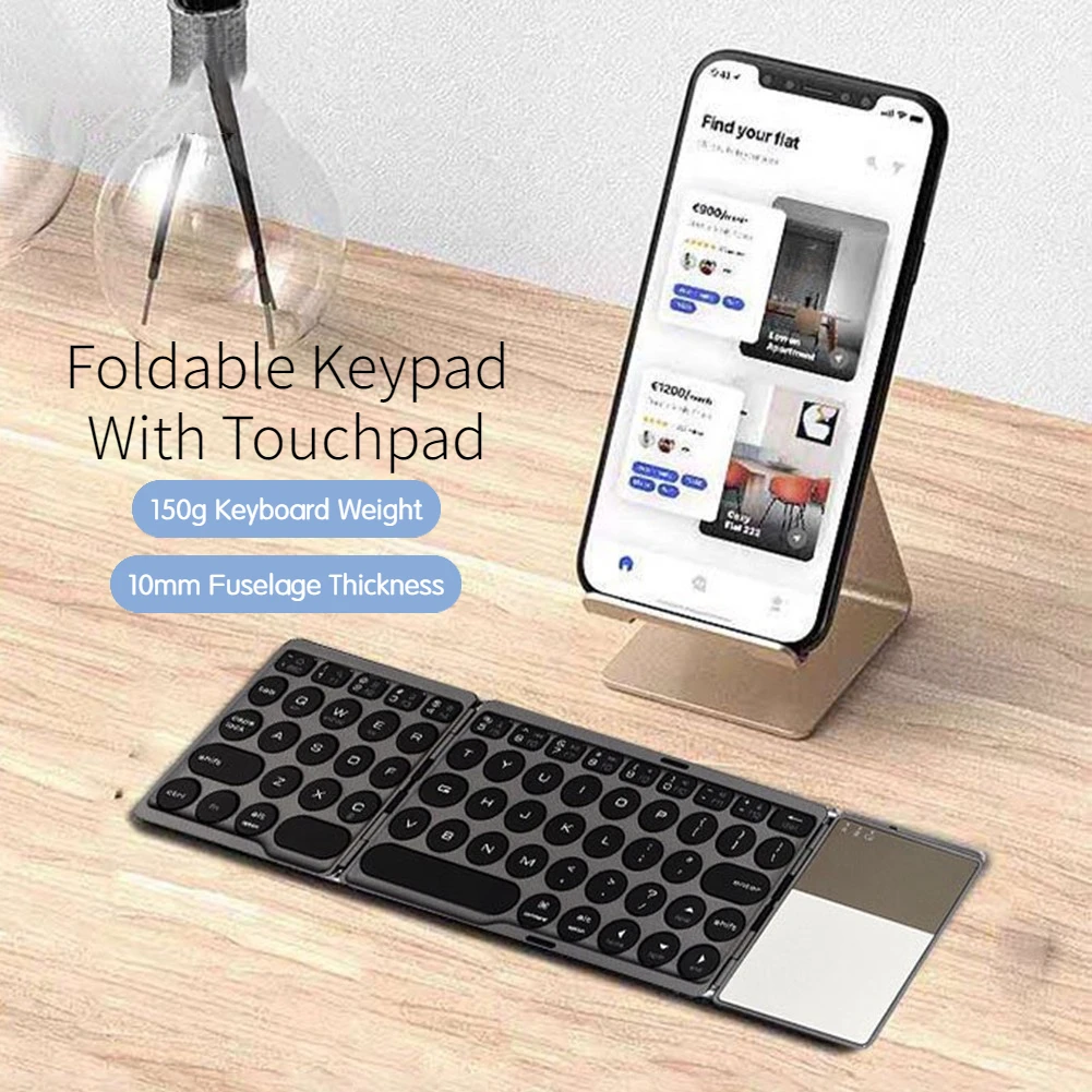 Складная беспроводная клавиатура 64 клавиши Портативная клавиатура с сенсорной панелью, совместимая с Bluetooth для IOS Android iPad планшетный телефон
