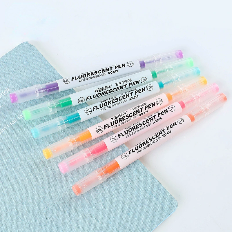 6 ШТ. Ручки-хайлайтеры с двойным наконечником, цветные маркеры для манги Kawaii Macaron, Набор флуоресцентных ручек 