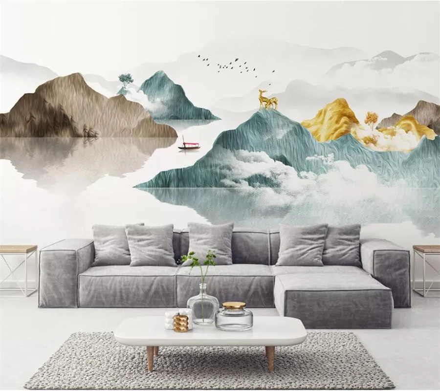 бейбехан Пользовательские обои 3d новый китайский пейзаж тушью абстрактное настроение пейзаж фреска ТВ фон обои papel de parede