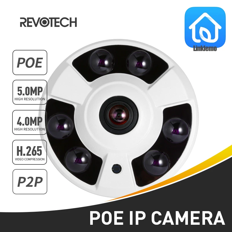 H.265 POE Fisheye HD 4MP 5MP IP-Камера 1616P с 6 Массивами ИК-светодиодов Ночная Панорамная Система видеонаблюдения Камера Видеонаблюдения P2P