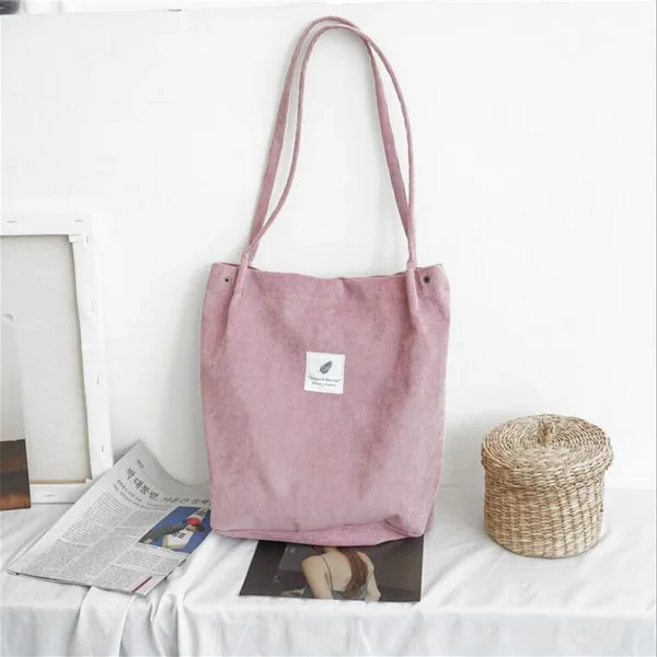50 шт./лот, женская вельветовая сумка-тоут большой емкости, женская повседневная сумка через плечо, складная многоразовая пляжная сумка для покупок.