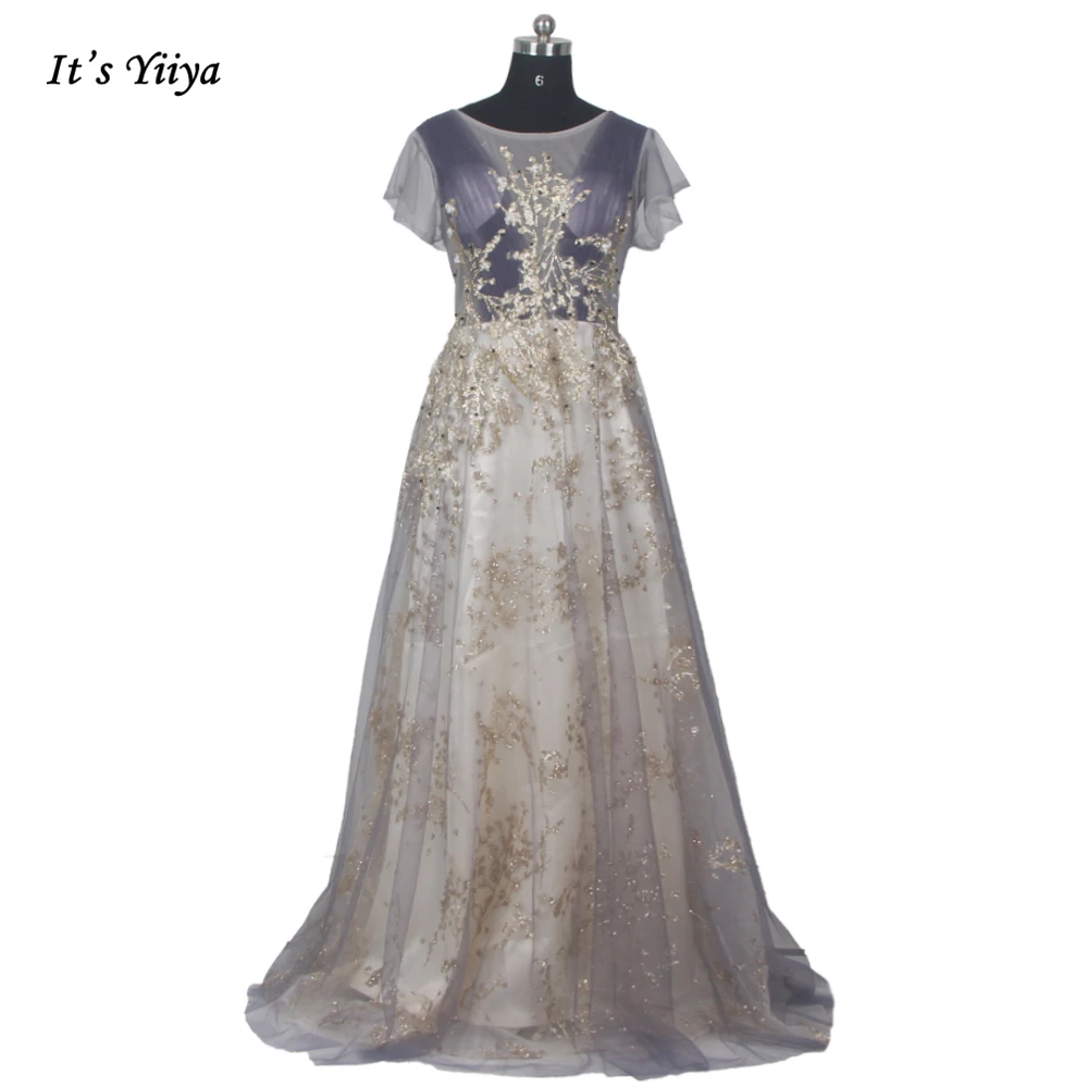 Вечернее платье It's Yiiya Темно-синего цвета Из Тюля С Круглым вырезом, расшитое блестками, Трапециевидной формы Длиной до пола, На шнуровке, Большие размеры, Женские Вечерние платья K325