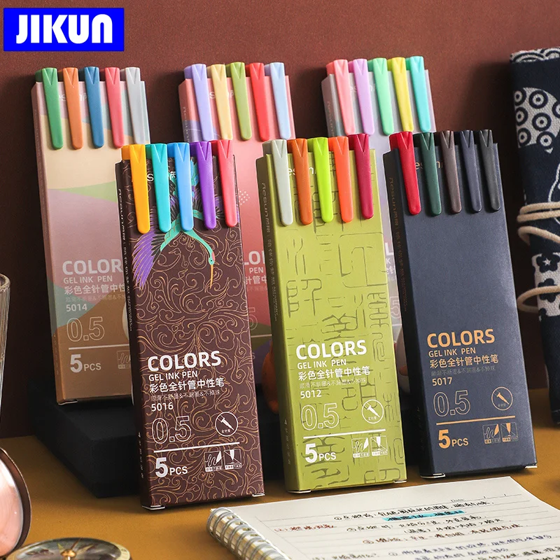 Набор цветных гелевых ручек - JIKUN, 5 шт./компл., чернила Macaron Colors, 0,5 мм наконечник иглы, ручки для заметок Morandi Journal