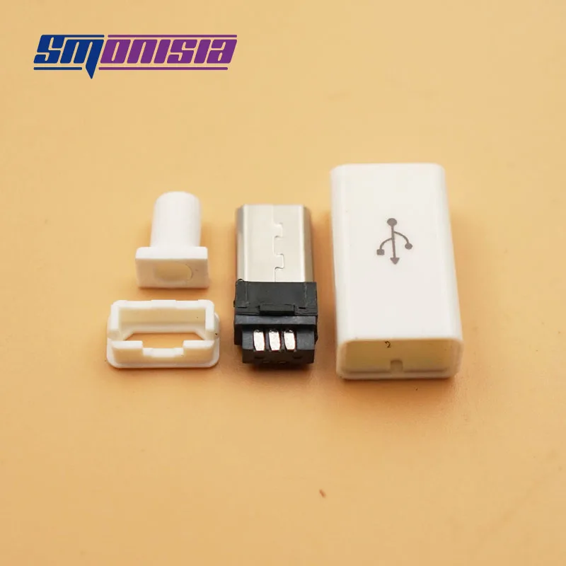 20 комплектов 4 в 1 Micro USB T Порт Штекерный Разъем 5P Штекерная Розетка Пластиковая Крышка 8 мм Micro Male USB Длинный штекер Белый