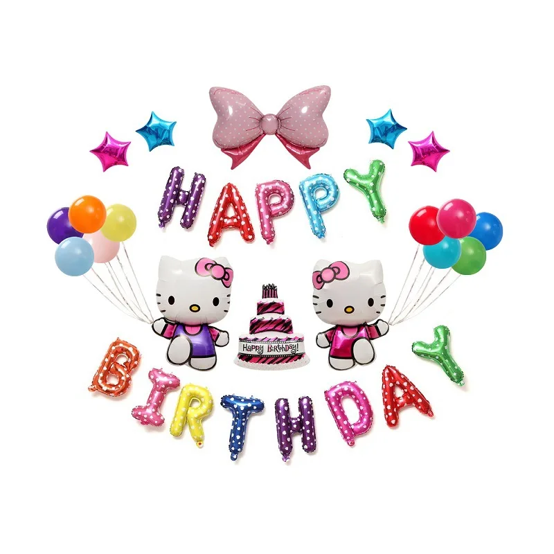 Sanrio Hellokitty Cinnamoroll Kawaii Детская посылка с воздушными шарами на день рождения, макет сцены, декоративный набор воздушных шаров на фоне стены